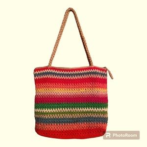 The Sak Woven Crochet Rainbow Colorful Shoulder Bag Tote Purse